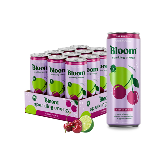 Bloom Nutrition Sparkling Energy Drink – Cherry Lime, 12oz, 12 Pack