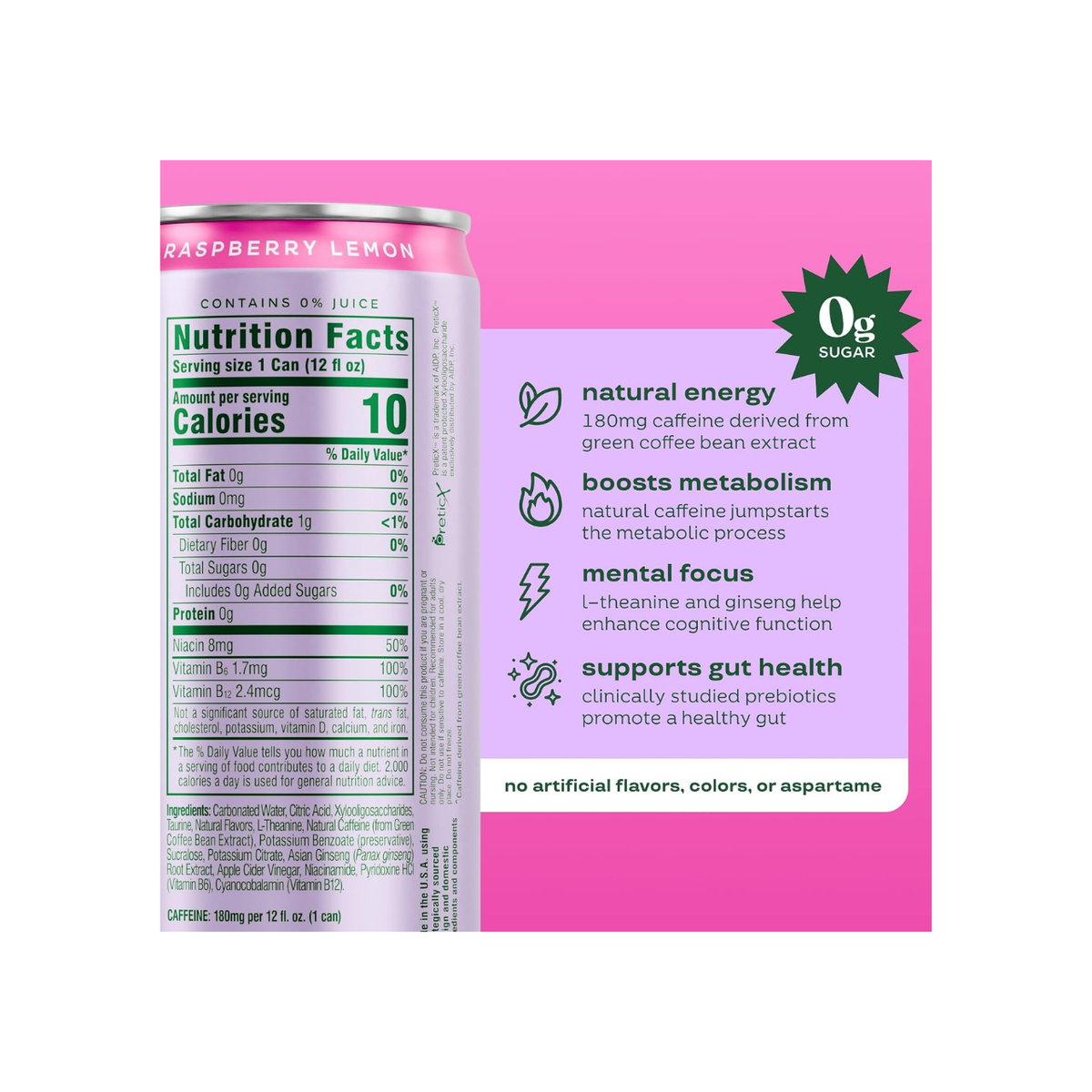 Bloom Nutrition Sparkling Energy Drink – Raspberry Lemon, 12oz, 12 Pack