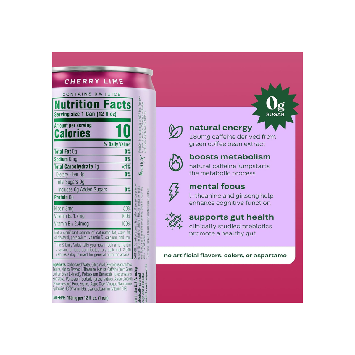 Bloom Nutrition Sparkling Energy Drink – Cherry Lime, 12oz, 12 Pack