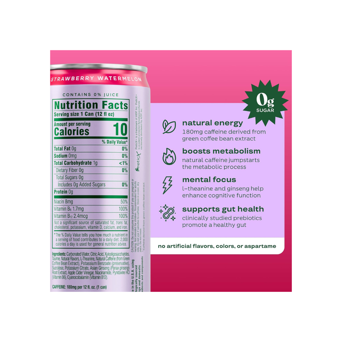 Bloom Nutrition Sparkling Energy Drink – Strawberry Watermelon, 12oz, 12 Pack